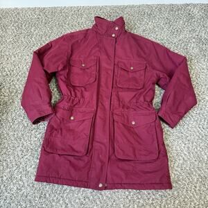 Vtg Lands End Jacket Womens S Burgundy Parka Coat Wool Blanket Lined Barn Chore